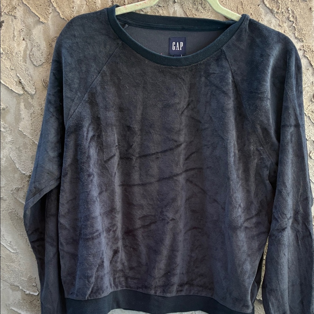 GAP retro Navy Velour Womens Pullover Comfy Minimalist Time Capsule Sz. M